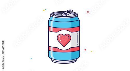 A pixel art soda can with a heart symbol on its label.