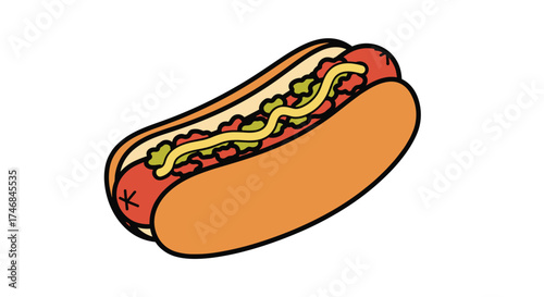 A delicious hot dog with mustard relish and onions.