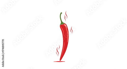 Spicy red chili pepper with steam rising off it and liquid at the bottom.