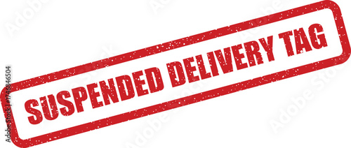Textured rectangular stamp graphic showing suspended delivery tag for package tracking and dispatch information