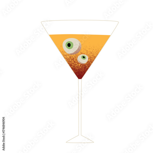 Martini glass with eyeballs, creepy and spooky Halloween cocktail illustration
