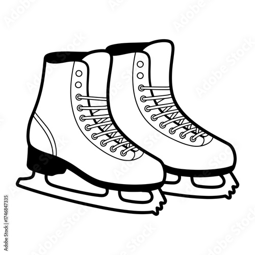 Two White Ice Skates with Laces Ready for Winter Fun and Skating Rink Adventures Illustration