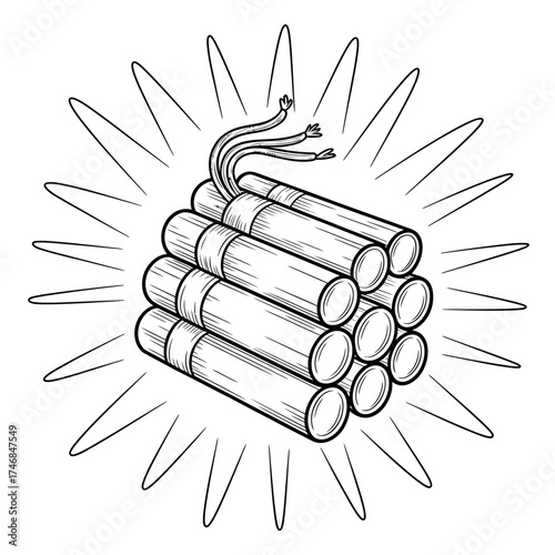 Black and White Dynamite Cartoon Illustration for Concepts of Danger and Explosives for Multiple Design Purposes Including Safety Awareness