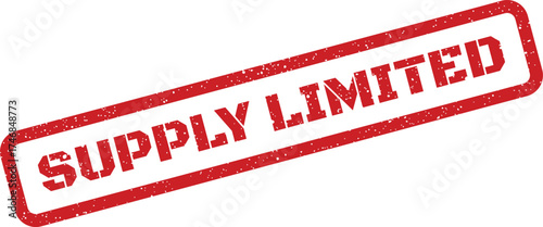 Textured red grunge stamp illustration displaying SUPPLY LIMITED text, signaling scarcity for urgent commercial notifications and alerts