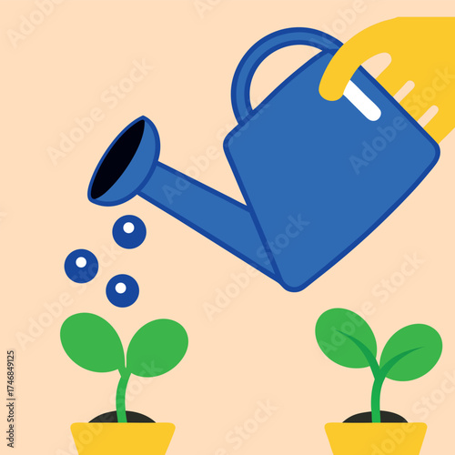 watering plants cartoon, eco gardening art, plant care illustration, watering can drawing, garden growth wallpaper, green environment art, organic plant wallpaper, eco lifestyle cartoon, nurturing pla