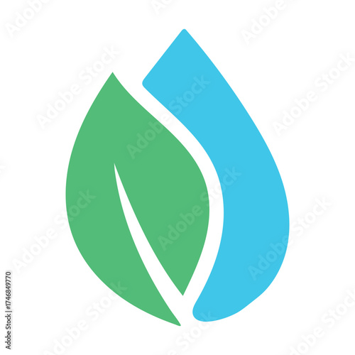 Green leaf and blue water drop emblem symbolizing nature and purity for eco-friendly brands