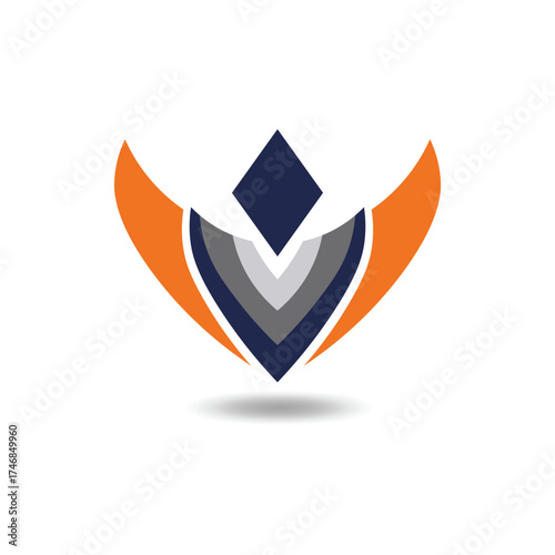 Abstract Geometric V-Shape Emblem with Wings
