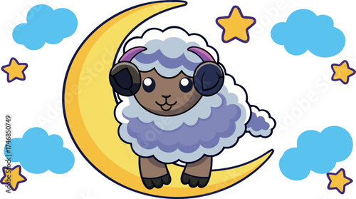sleeping sheep cartoon, cute sheep on moon, bedtime sheep art, dreamy night wallpaper, cartoon moon sheep, sleep relaxation art, night sky illustration, adorable sheep drawing, fantasy night cartoon, 