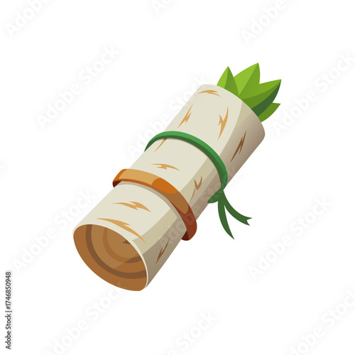 birch bark scroll  small  tied  on a white background