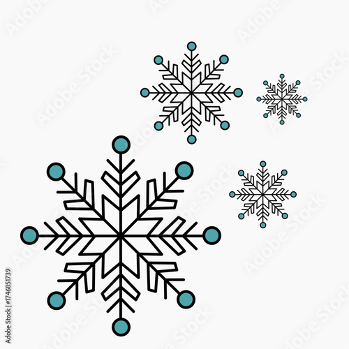 Beautiful Geometric Snowflake Vector, Detailed Winter Crystal Icon, Editable Line Drawing for Holiday Season and Festive Design Projects