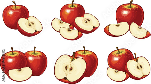 Fresh red apple fruit, juicy apple slices, healthy organic food, natural fruit illustration, realistic apple texture, nutritious snack, fresh produce