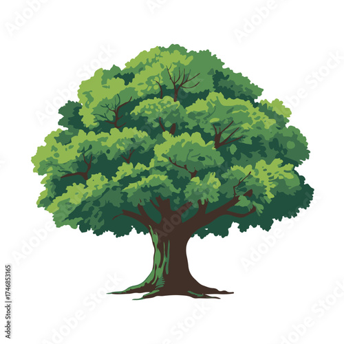 Majestic Forest Giant A Vector Illustration of a Lush, Green Tree with a Thick Trunk and Spreading Branches