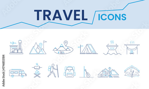 50+ Minimal Camping Line Icons – Editable Stroke Adventure Set for Travel, Nature & Outdoor Lifestyle