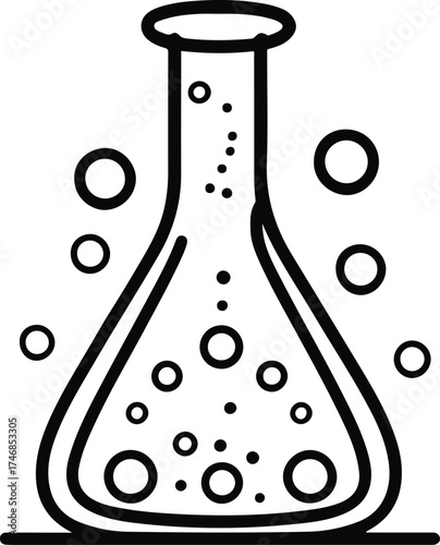 Smooth continuous line art of a laboratory flask with bubbles 1