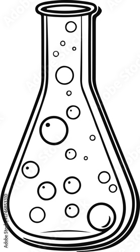 Smooth continuous line art of a laboratory flask with bubbles 2