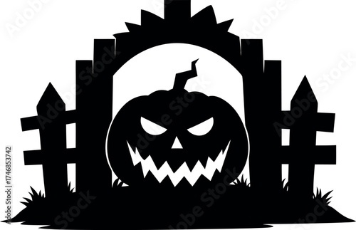 Halloween pumpkin silhouette with jagged mouth, scary jack-o’-lantern vector icon