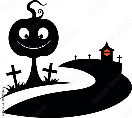 Halloween pumpkin silhouette with round eyes, cute spooky jack-o’-lantern vector illustration