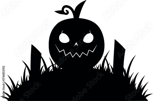 Halloween pumpkin silhouette with triangle eyes, carved jack-o’-lantern vector icon