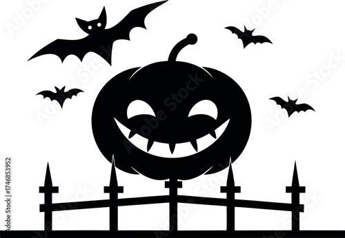 Halloween pumpkin silhouette with wide grin, jack-o’-lantern vector illustration