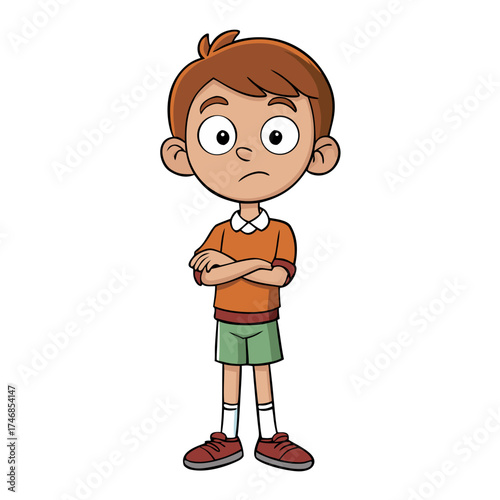 A sulking boy with arms crossed showing negative emotion