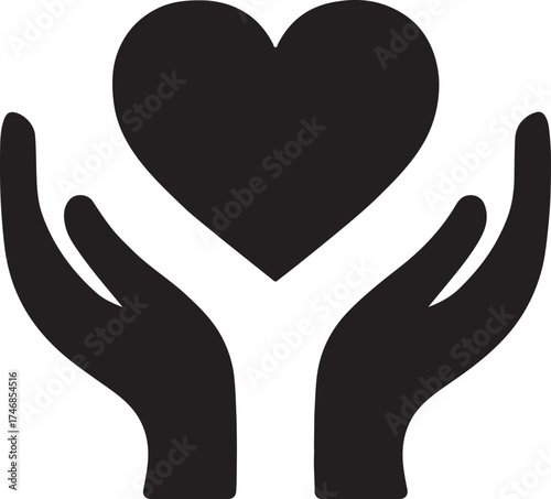 PrintHands gently holding a black heart symbol