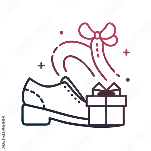 elegant shoe beside a gift box with a ribbon, designed in a modern and stylish vector art style
