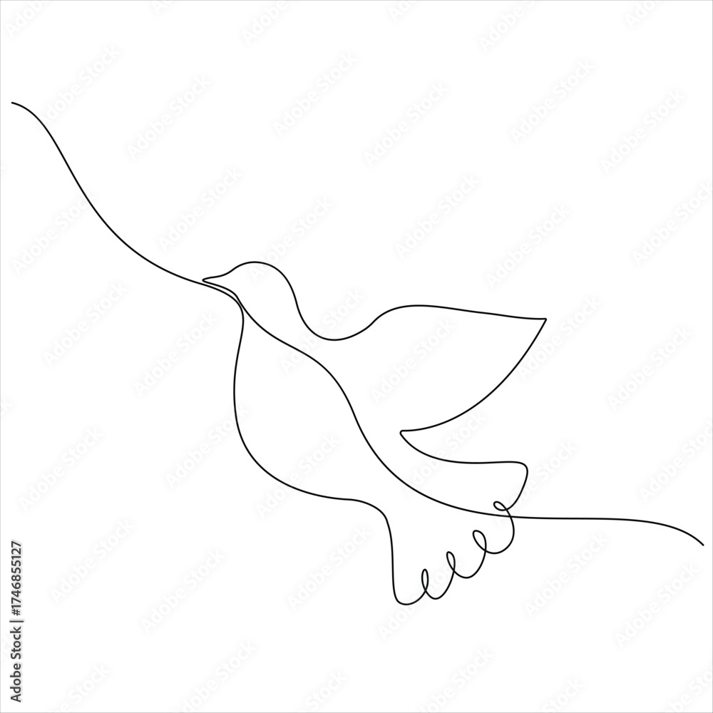 Continuous line drawing of flying bird minimalist bird pigeon outline style illustration