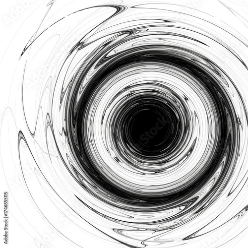 Chaotic Black and White Fractal Spiral Vortex Abstract Digital Illustration