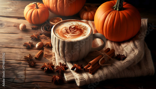 cup of cocoa and sweets on the table