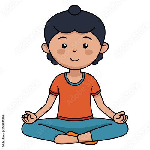 Young child in lotus position practicing meditation peacefully
