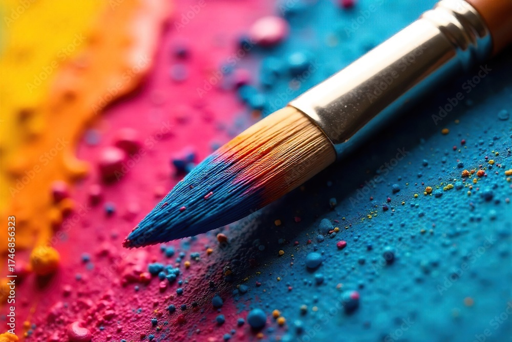 Fototapeta premium Vibrant Acrylic Paint on a Paintbrush Bristles Ready for Artistic Expression