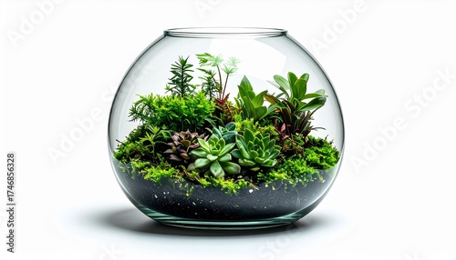 Small Indoor Garden Terrarium on White Background