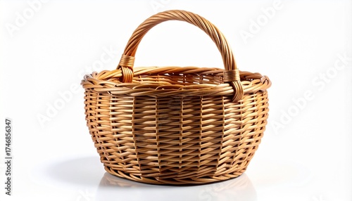 Woven Wicker Basket with Handle on White