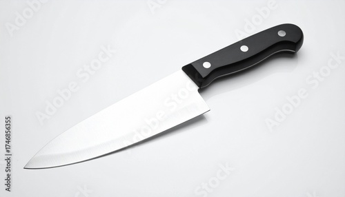 Chef Knife with Black Handle on White Background