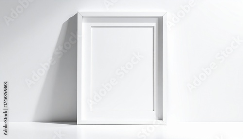 Blank White Picture Frame Mockup on White Wall