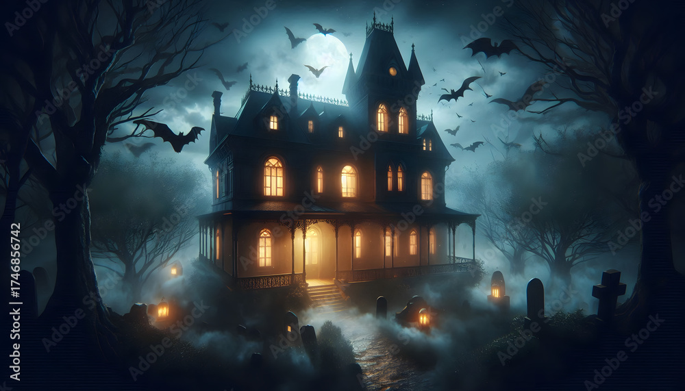 Fototapeta premium halloween background with haunted house