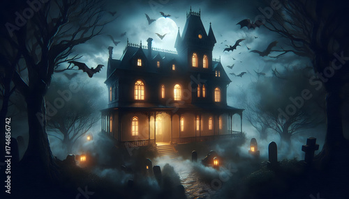 halloween background with haunted house