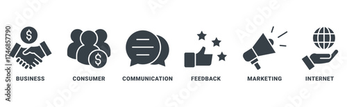 B2C icon set vector concept with icon of business, consumer, communication, feedback, marketing, internet 
