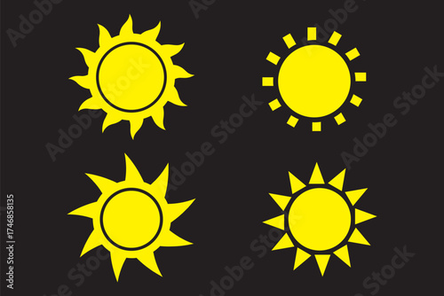 Hand drawn   sun with rays flat icon	set
