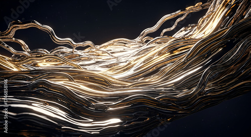 Abstract Shiny Metallic Wave Stream Gold Color Modern Background