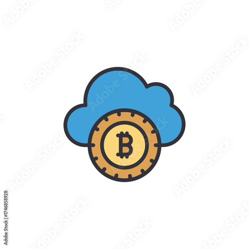Bitcoin inside a blue cloud, representing cloud-based mining, digital wallet backup, and secure online cryptocurrency storage services.