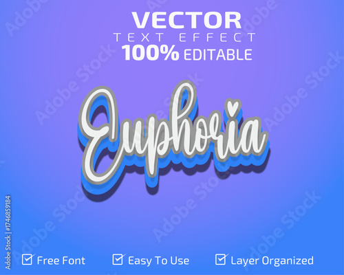 Stylish 3D vector text effect ‘Euphoria’ with layered shadows and editable typography. Perfect for branding, posters, and creative digital design projects.