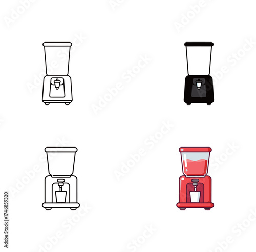 Water Cooler or Drink Dispenser Icon Set - Various Styles for Office and Home Hydration