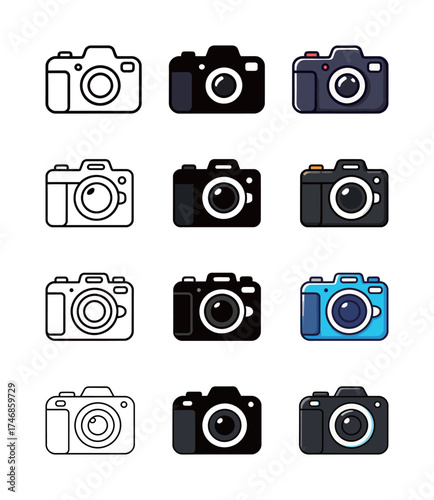 DSLR and Digital Camera Icon Set - Various Styles for Photography and Multimedia