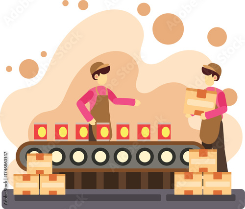 Factory workers on product assembly line illustration