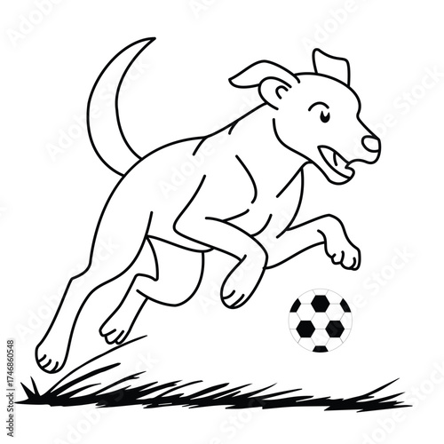 Energetic cartoon dog joyfully playing with a soccer ball isolated on white background