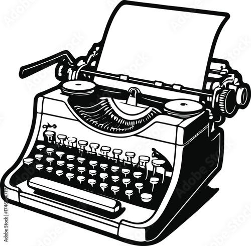 Smooth line art of a typewriter with paper sheet 3
