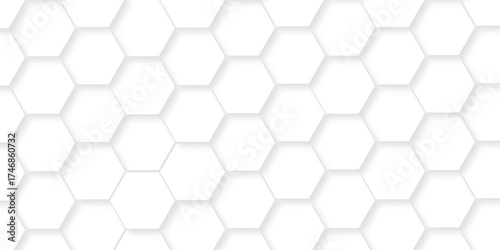 Abstract pattern hexagonal white technology line paper background. Hexagonal grid tile mosaic structure mess cell design. white and gray hexagon honeycomb football geometric copy space business text	
