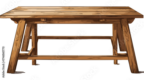 Warmth of Wooden Table in Farmhouse Interior Vector Illustration