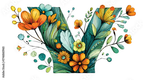Vibrant Stylized Floral Letter Y for Spring/Summer Designs